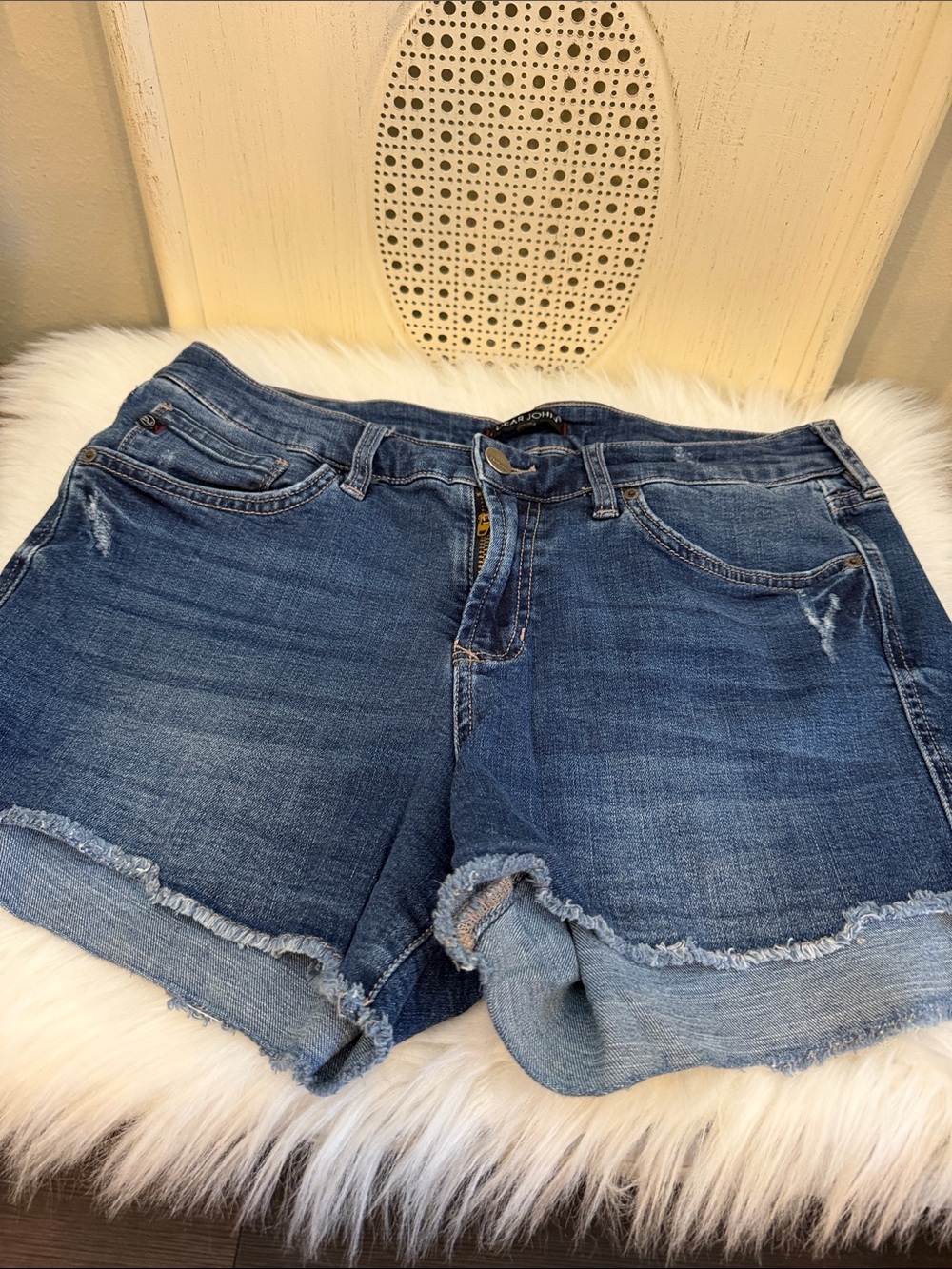 Dear John Medium Blue Denim Frayed Hem Shorts